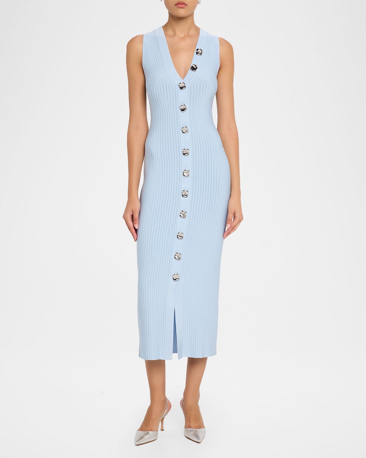Adam Lippes Eliza Sleeveless Button-Front Rib Midi Dress