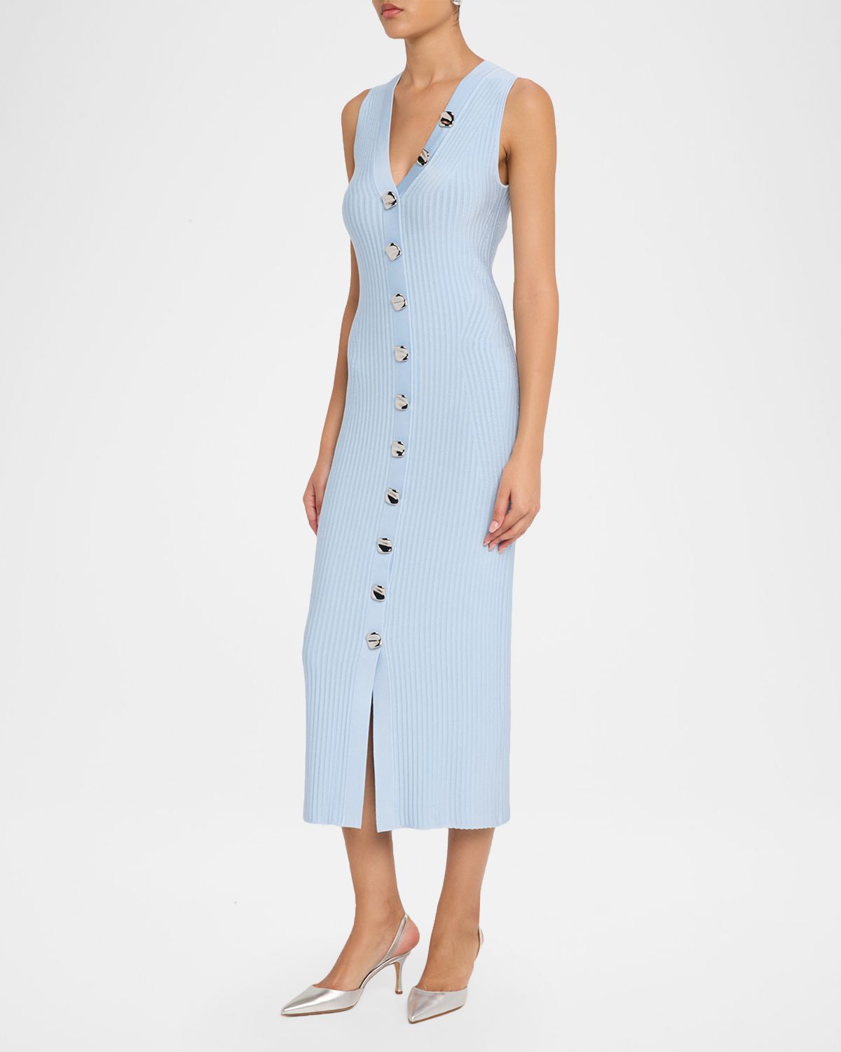 Adam Lippes Eliza Sleeveless Button-Front Rib Midi Dress | Thumbnail 4