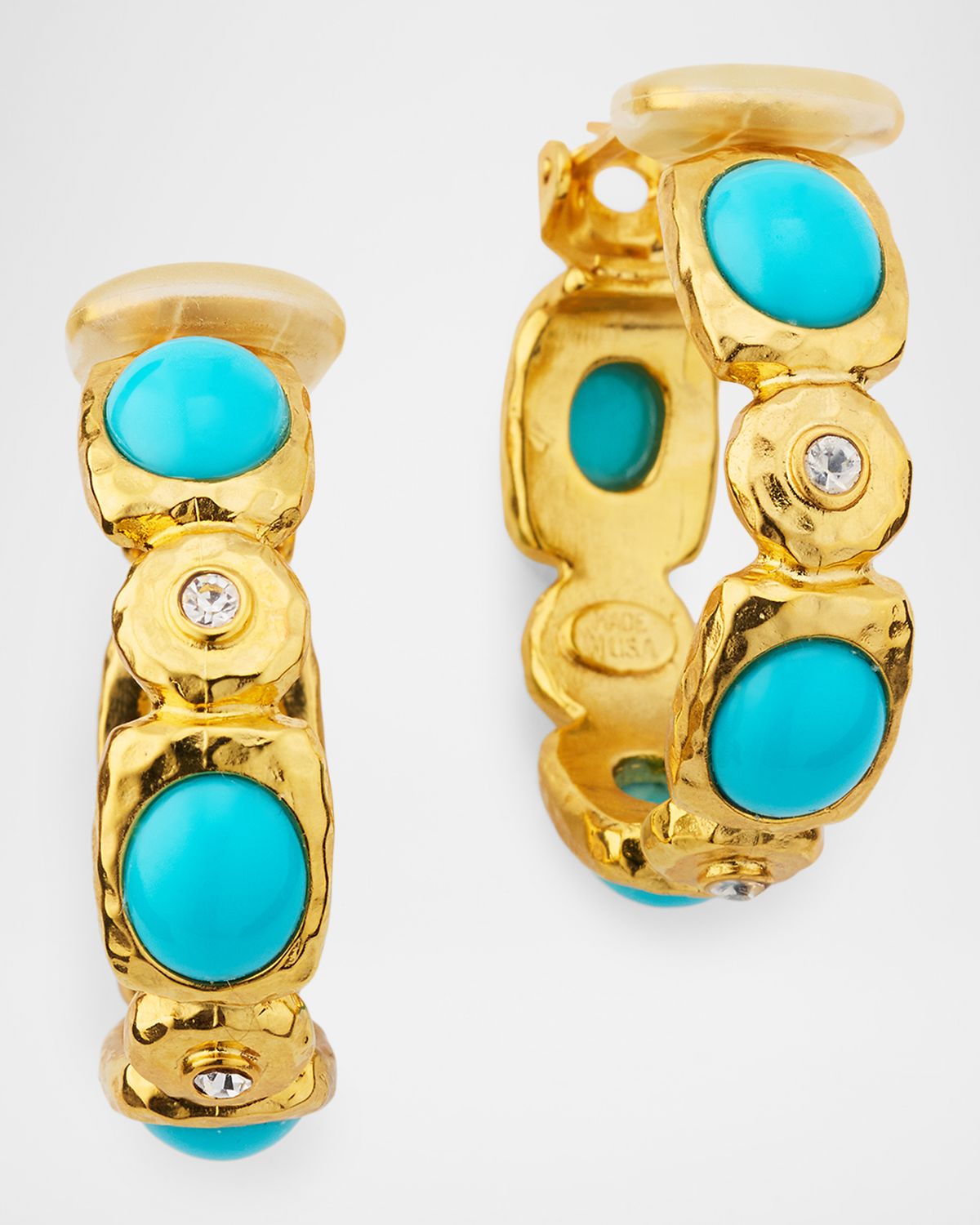 Golconda by Kenneth Jay Lane Cabochons Hoop Clip Earrings