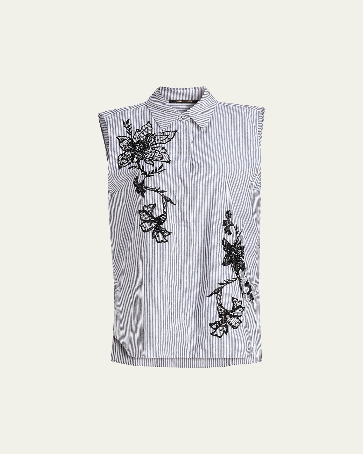 Kobi Halperin Aerin Striped Floral-Embroidered Blouse