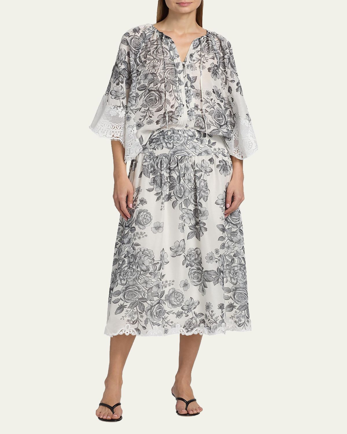 Kobi Halperin Paloma Lace-Trim Viscose-Linen Blouse