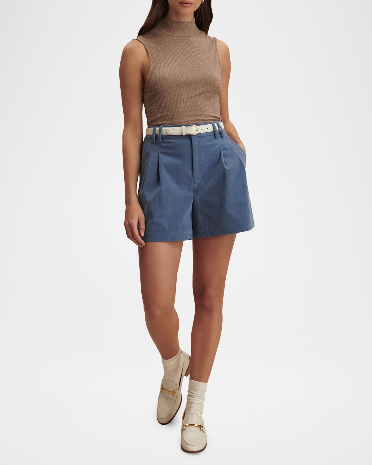 Varley Jorden Pleated Corduroy High-Rise Shorts