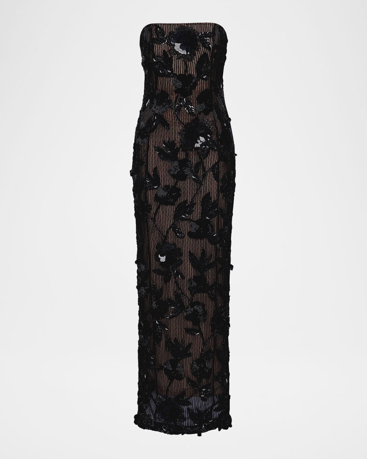 Rachel Gilbert Pierre Strapless Embroidered Tulle Column Gown
