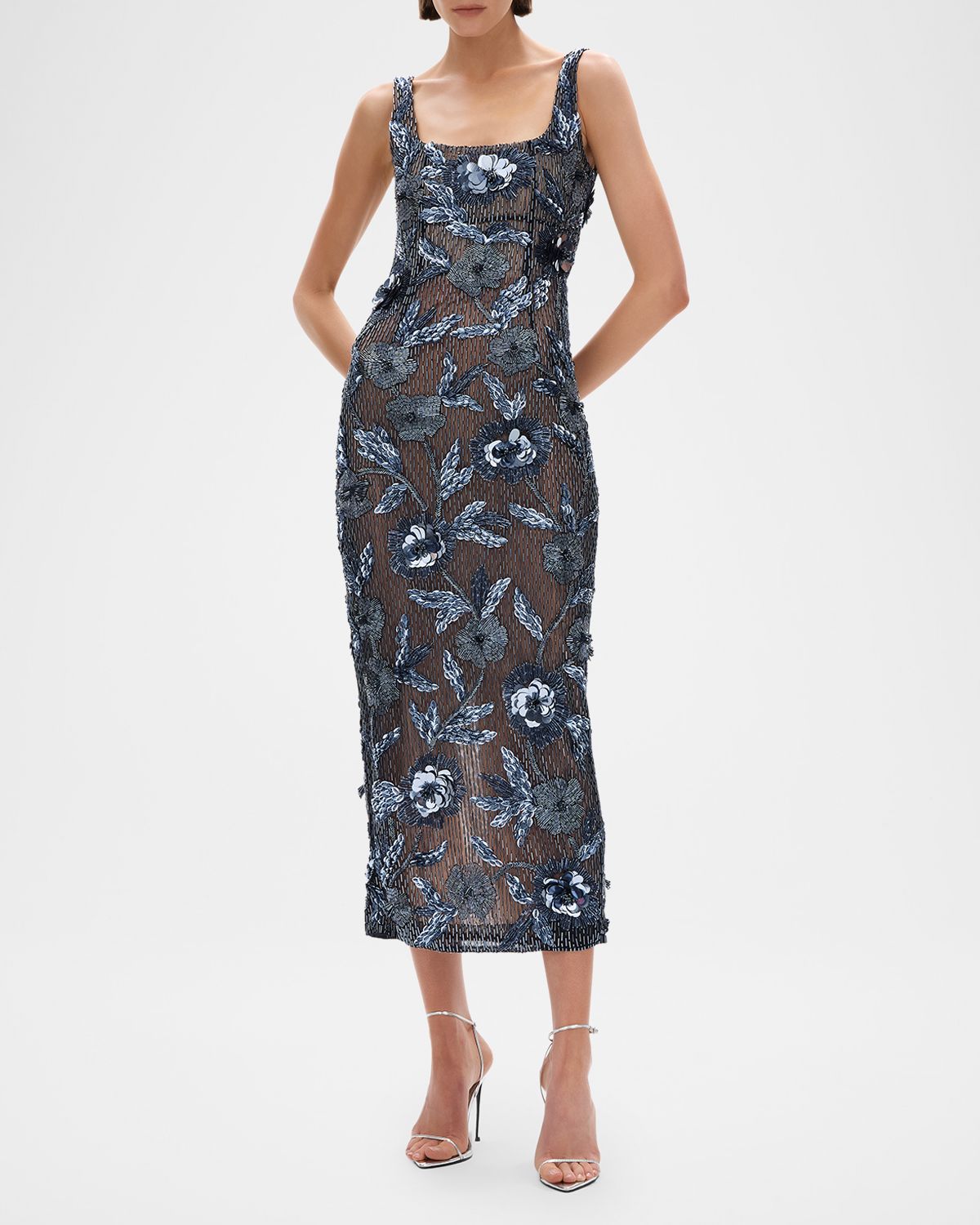 Rachel Gilbert Pierre Strap Beaded Column Midi Dress