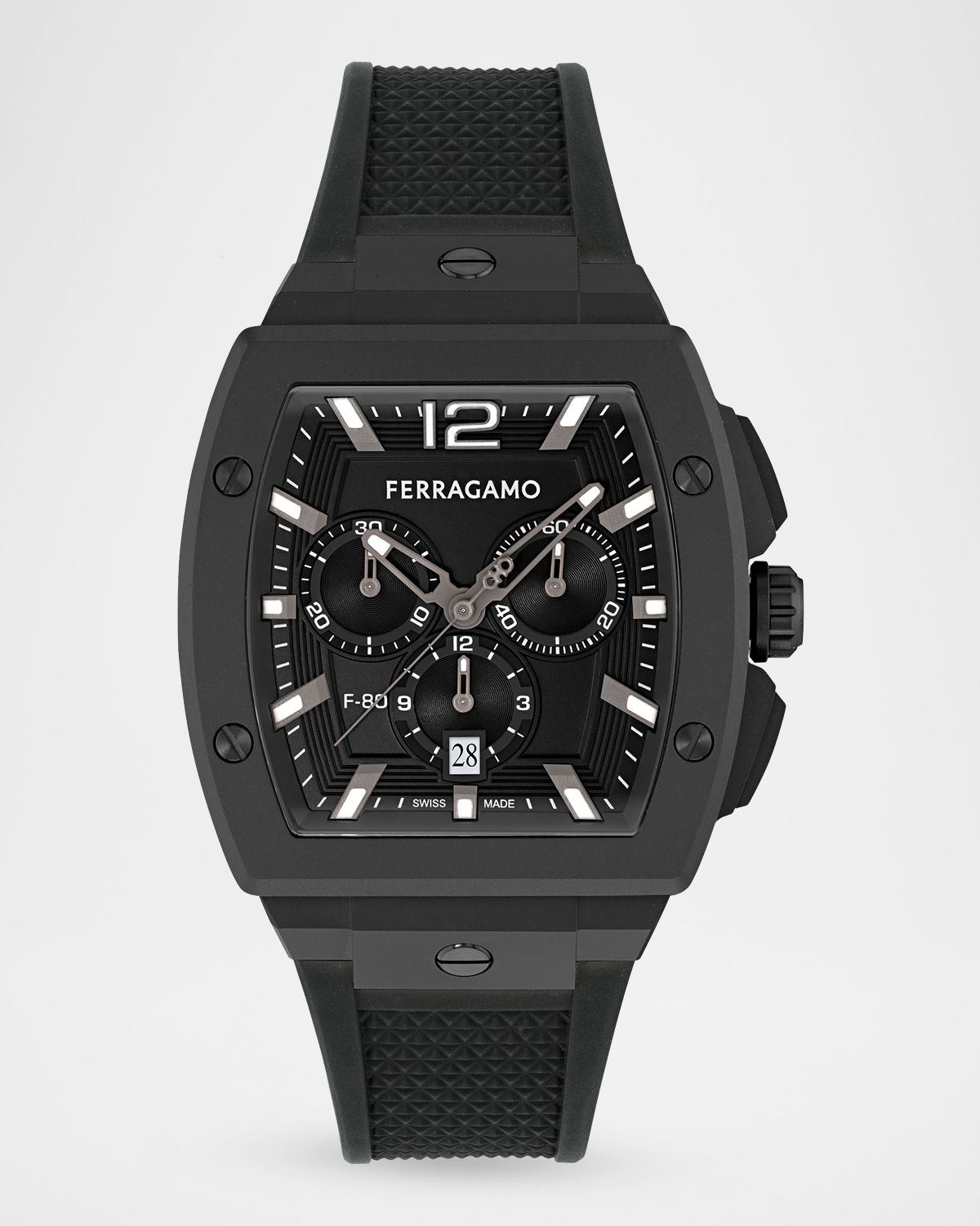 Ferragamo Men 's F-80 42mm Tonneau PU-Strap Watch