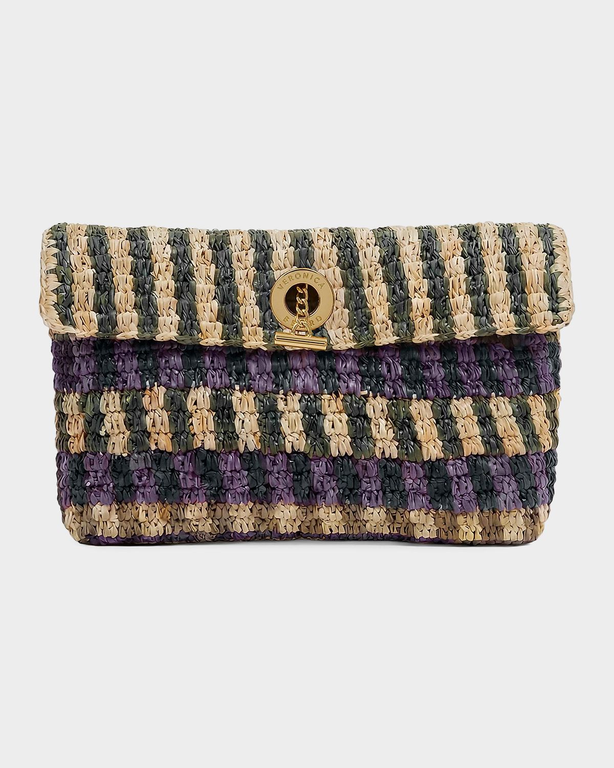 Veronica Beard Anchor Striped Raffia Clutch Bag
