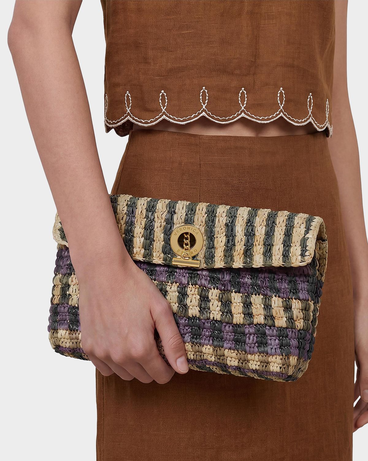 Veronica Beard Anchor Striped Raffia Clutch Bag | Thumbnail 2