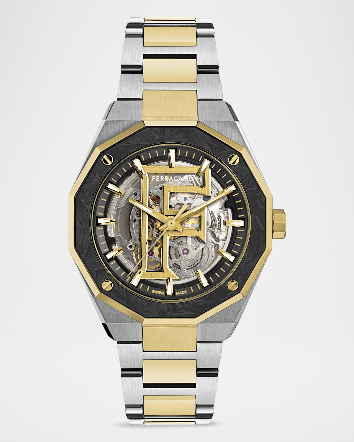 Ferragamo Men 's Edge 42mm Skeleton Two-Tone Bracelet Watch