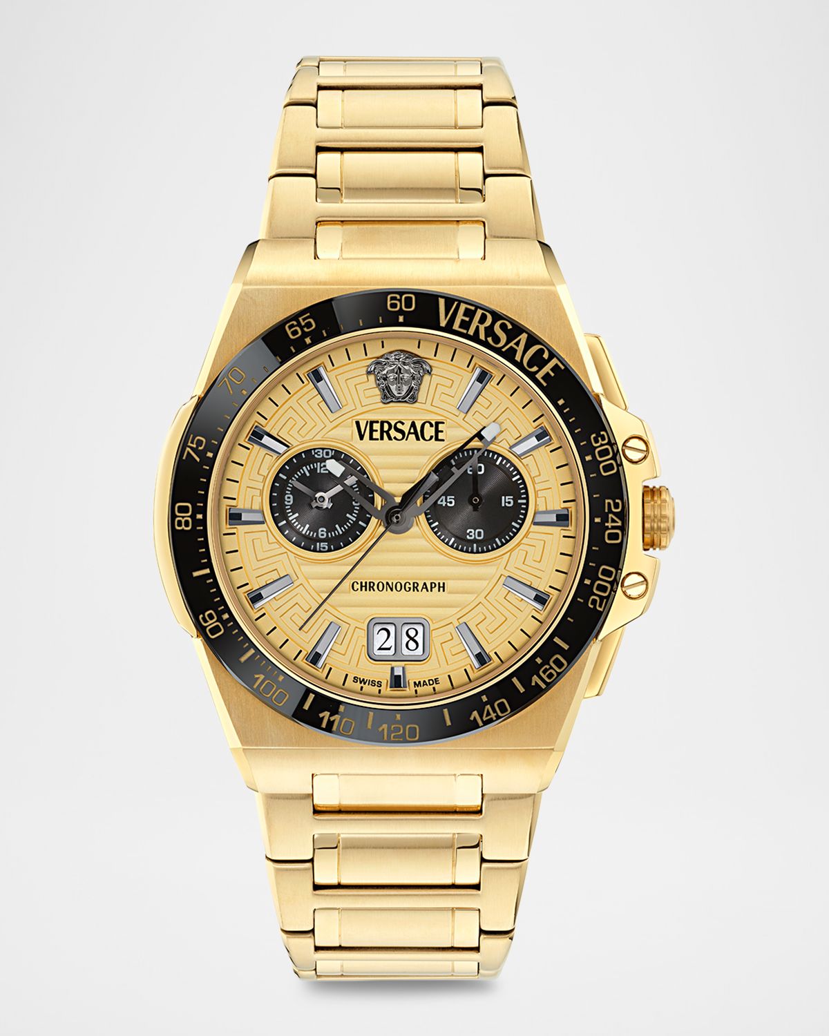 Versace Collection Men 's Greca Reaction 43mm Ion Yellow Gold Plated Bracelet Watch