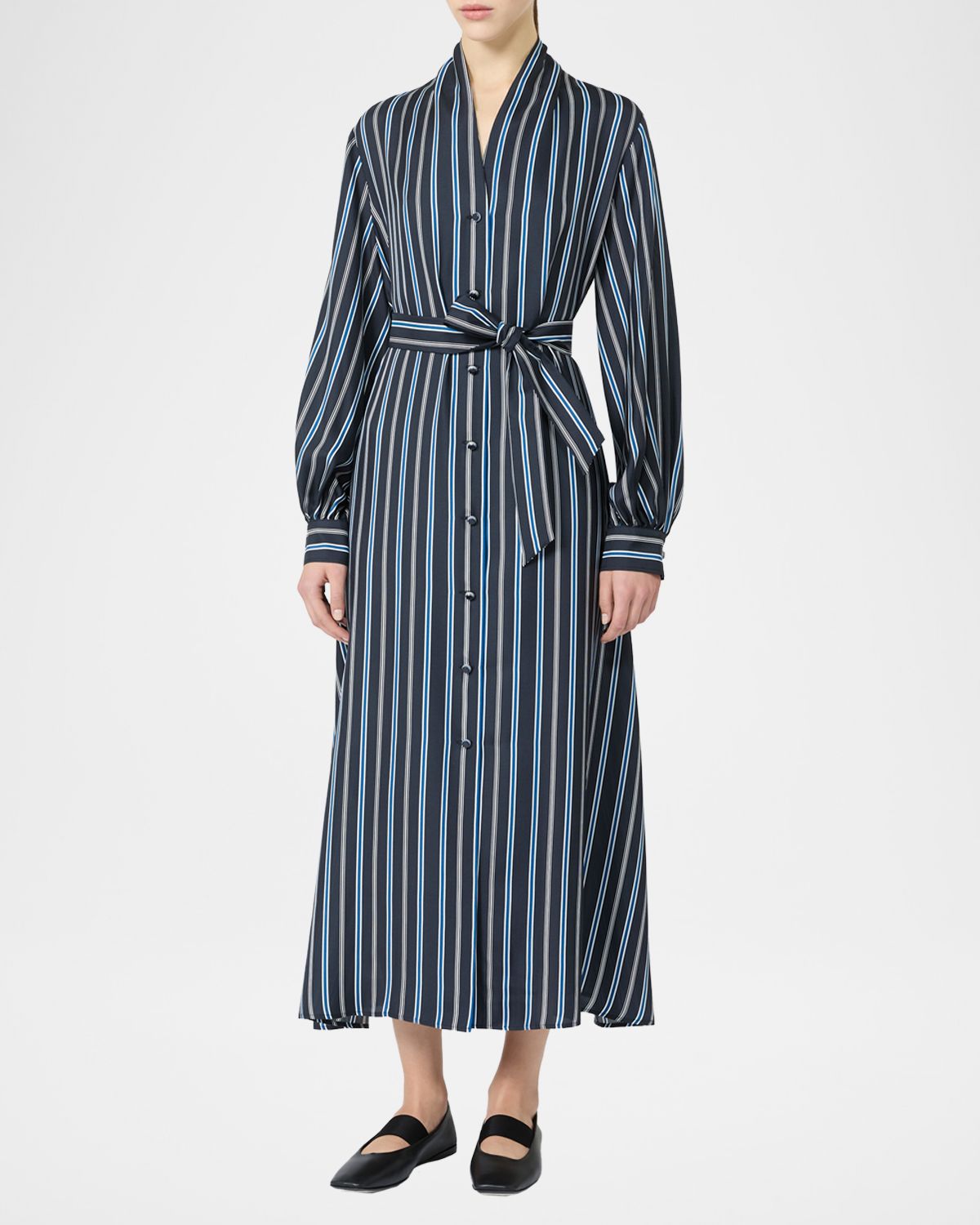 Max Mara Long-Sleeve Striped Shirtdress w/ Belt | Thumbnail 6