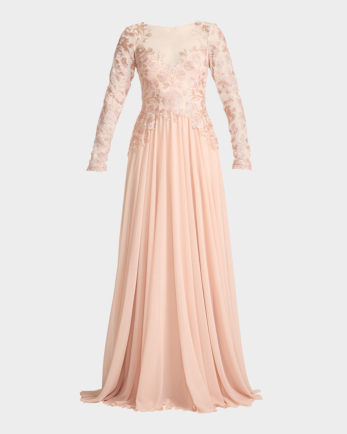 Tadashi Shoji Floral-Embroidered Tulle & Georgette Gown