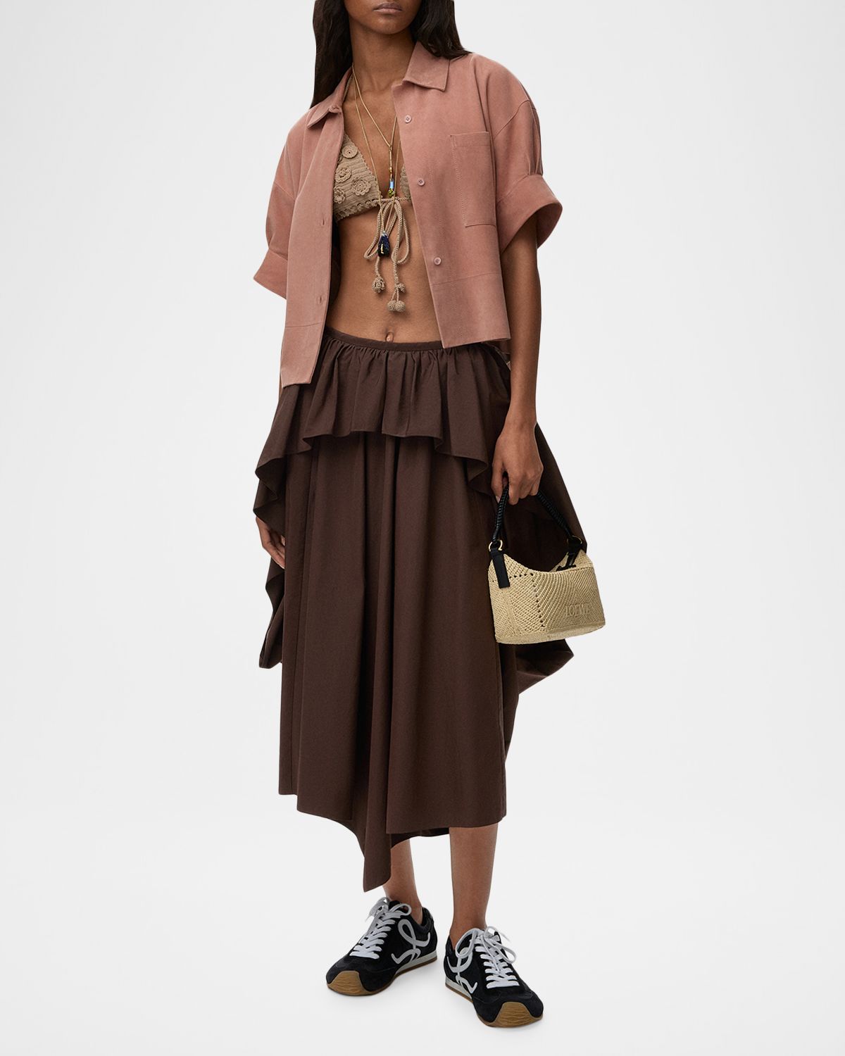 Loewe x Paula 's Ibiza Suede Short-Sleeve Button-Down Shirt