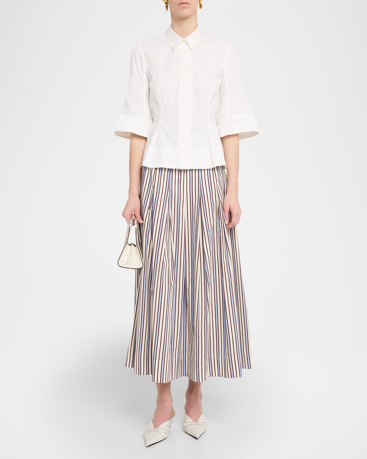 Lela Rose Cotton Poplin Bell-Sleeve Top | Thumbnail 2 Lela Rose Cotton Poplin Bell-Sleeve Top | Thumbnail 2