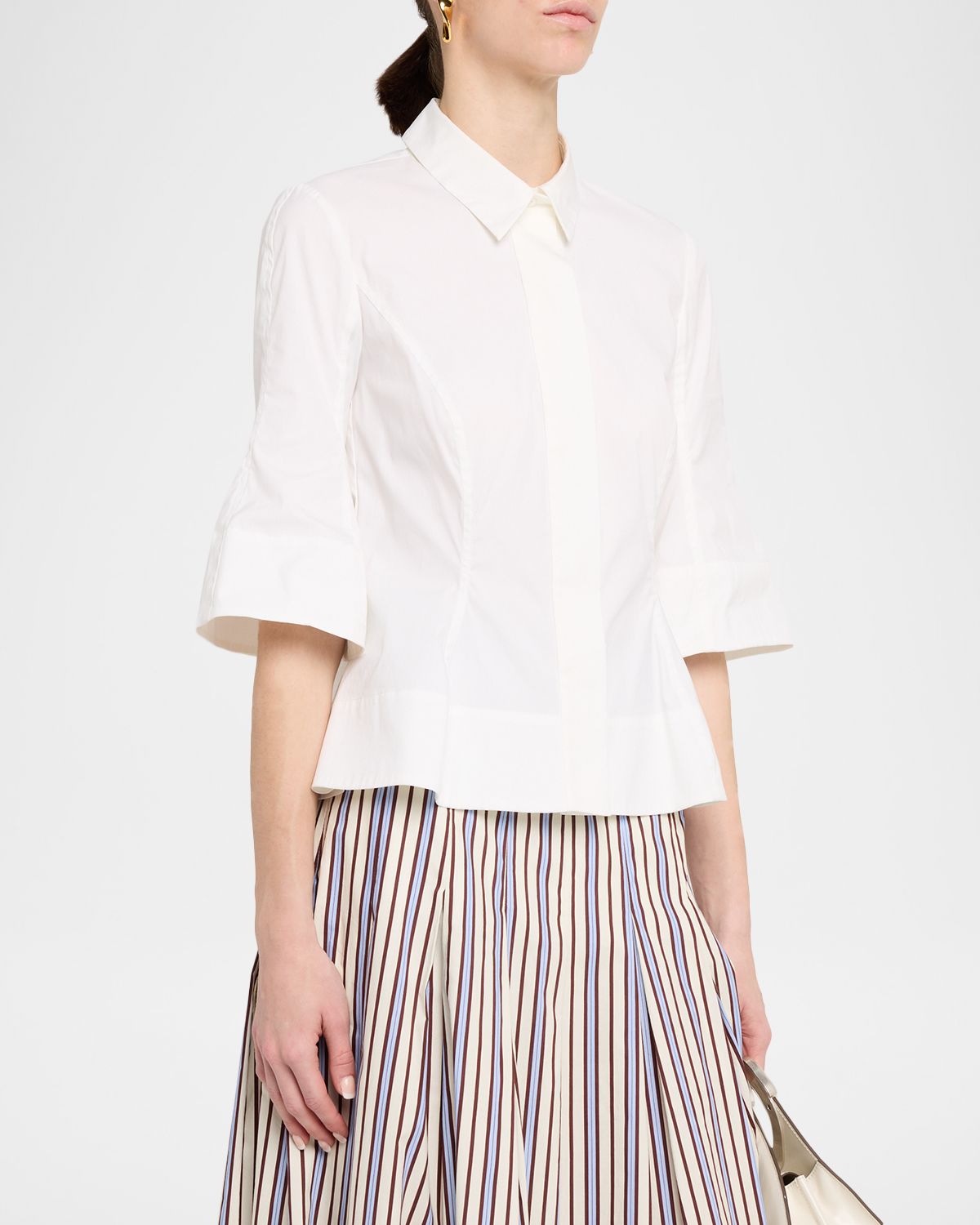 Lela Rose Cotton Poplin Bell-Sleeve Top | Thumbnail 4 Lela Rose Cotton Poplin Bell-Sleeve Top | Thumbnail 4