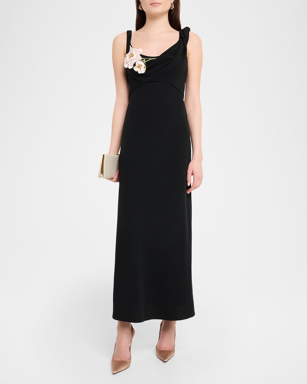 Lela Rose 3D Peony Embroidered Fluid Crepe Twist Detail Dress | Thumbnail 4 Lela Rose 3D Peony Embroidered Fluid Crepe Twist Detail Dress | Thumbnail 4