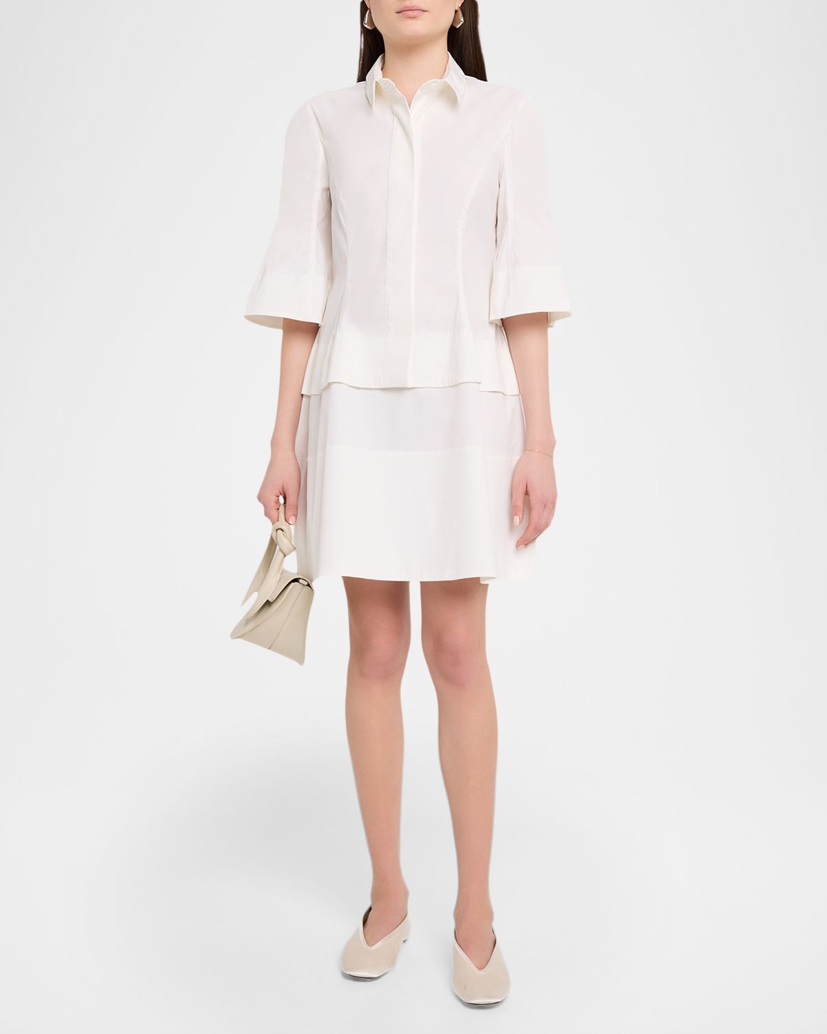 Lela Rose Cotton Poplin Tiered Mini Shirtdress | Thumbnail 2 Lela Rose Cotton Poplin Tiered Mini Shirtdress | Thumbnail 2