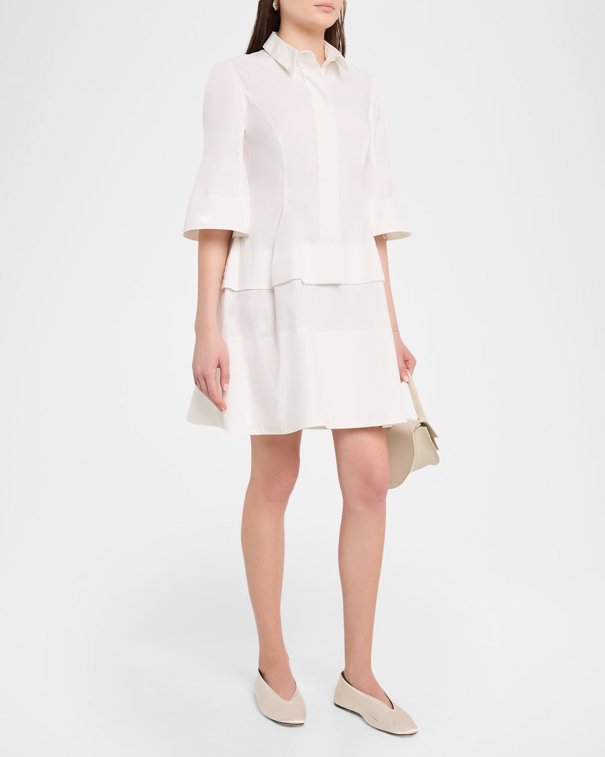 Lela Rose Cotton Poplin Tiered Mini Shirtdress | Thumbnail 4 Lela Rose Cotton Poplin Tiered Mini Shirtdress | Thumbnail 4