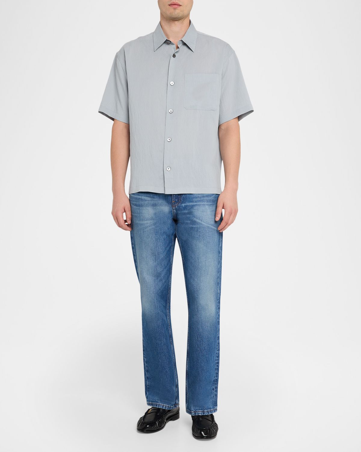 FRAME Men 's Viscose Blend Pocket Short-Sleeve Shirt | Thumbnail 2 FRAME Men 's Viscose Blend Pocket Short-Sleeve Shirt | Thumbnail 2
