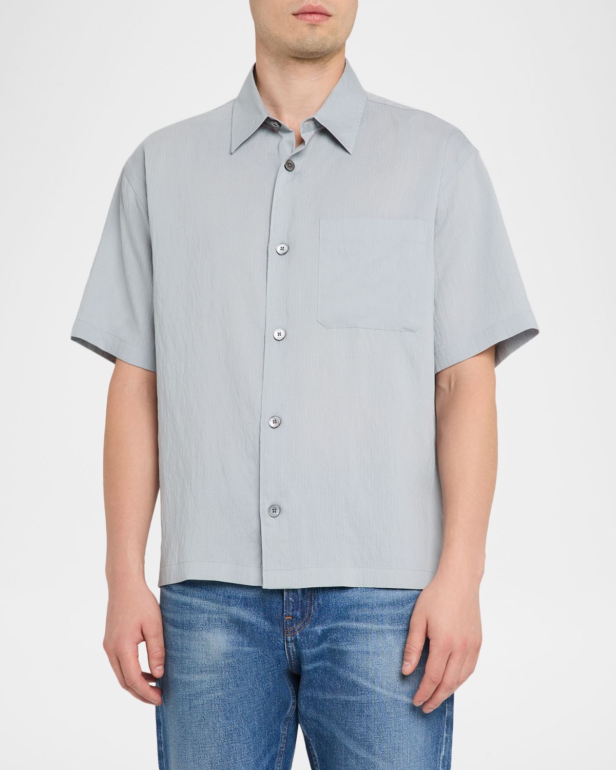 FRAME Men 's Viscose Blend Pocket Short-Sleeve Shirt | Thumbnail 4 FRAME Men 's Viscose Blend Pocket Short-Sleeve Shirt | Thumbnail 4