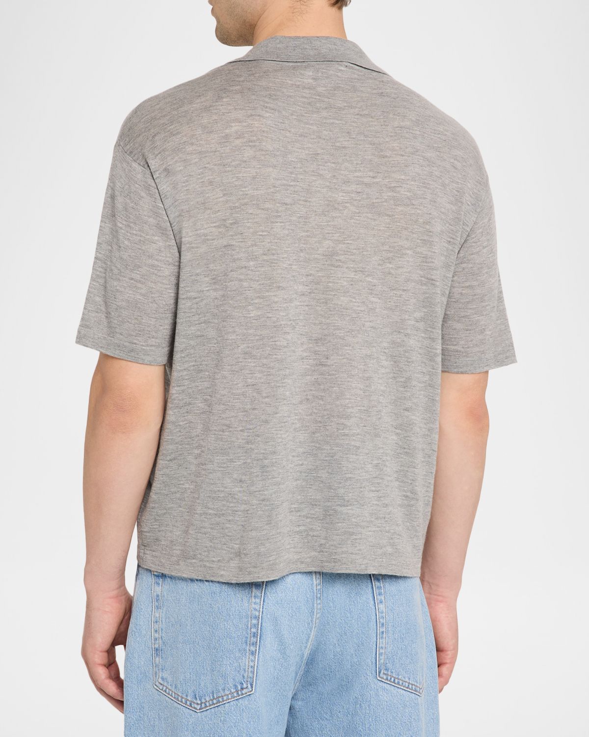 FRAME Men 's Wool and Cashmere Johnny Collar Short-Sleeve Polo Sweater | Thumbnail 3 FRAME Men 's Wool and Cashmere Johnny Collar Short-Sleeve Polo Sweater | Thumbnail 3