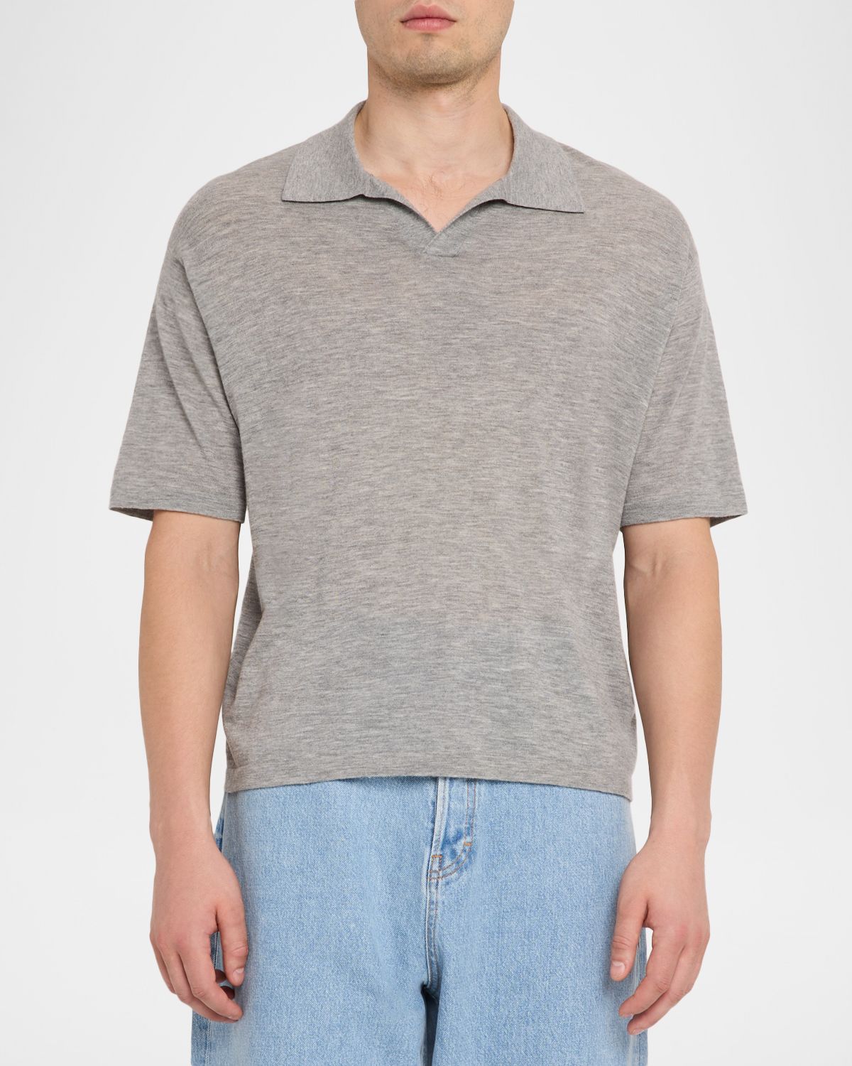 FRAME Men 's Wool and Cashmere Johnny Collar Short-Sleeve Polo Sweater | Thumbnail 4 FRAME Men 's Wool and Cashmere Johnny Collar Short-Sleeve Polo Sweater | Thumbnail 4
