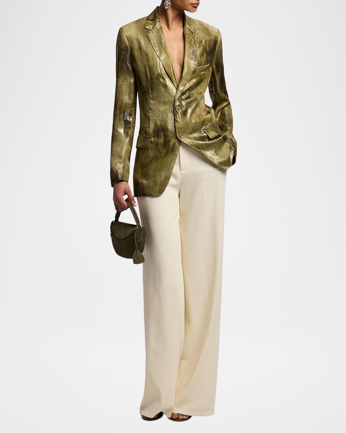 Ralph Lauren Collection Abstract Metallic Silk Single-Breasted Jacket | Thumbnail 2