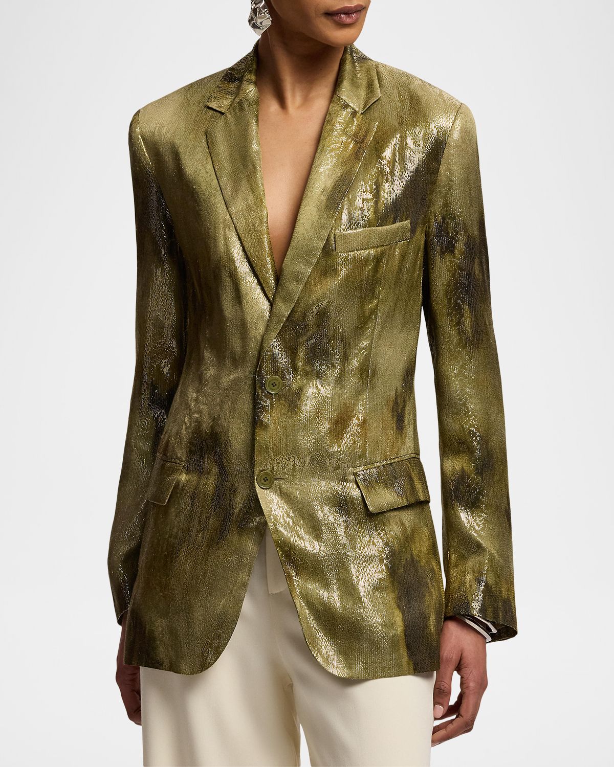 Ralph Lauren Collection Abstract Metallic Silk Single-Breasted Jacket | Thumbnail 4