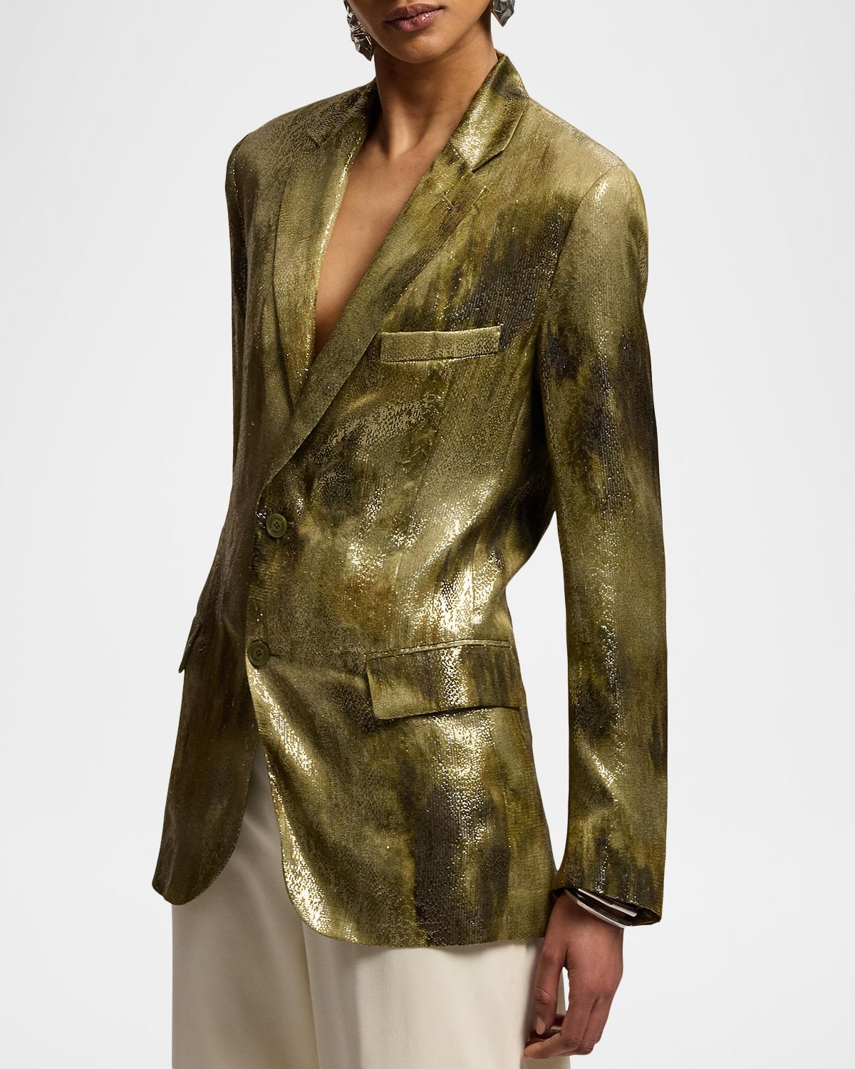 Ralph Lauren Collection Abstract Metallic Silk Single-Breasted Jacket | Thumbnail 6