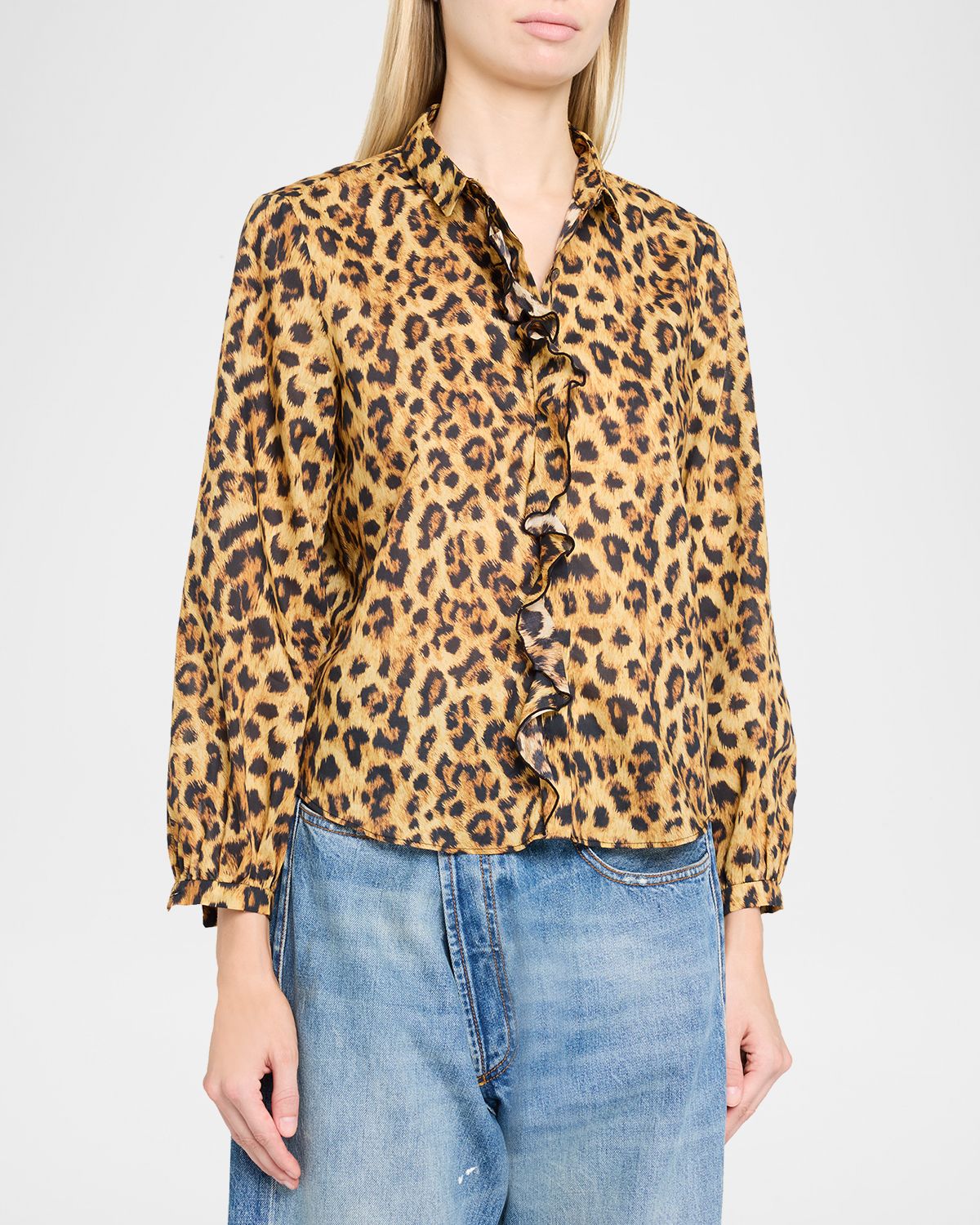 R13 Leopard-Print Cotton Ruffle Blouse | Thumbnail 4 R13 Leopard-Print Cotton Ruffle Blouse | Thumbnail 4