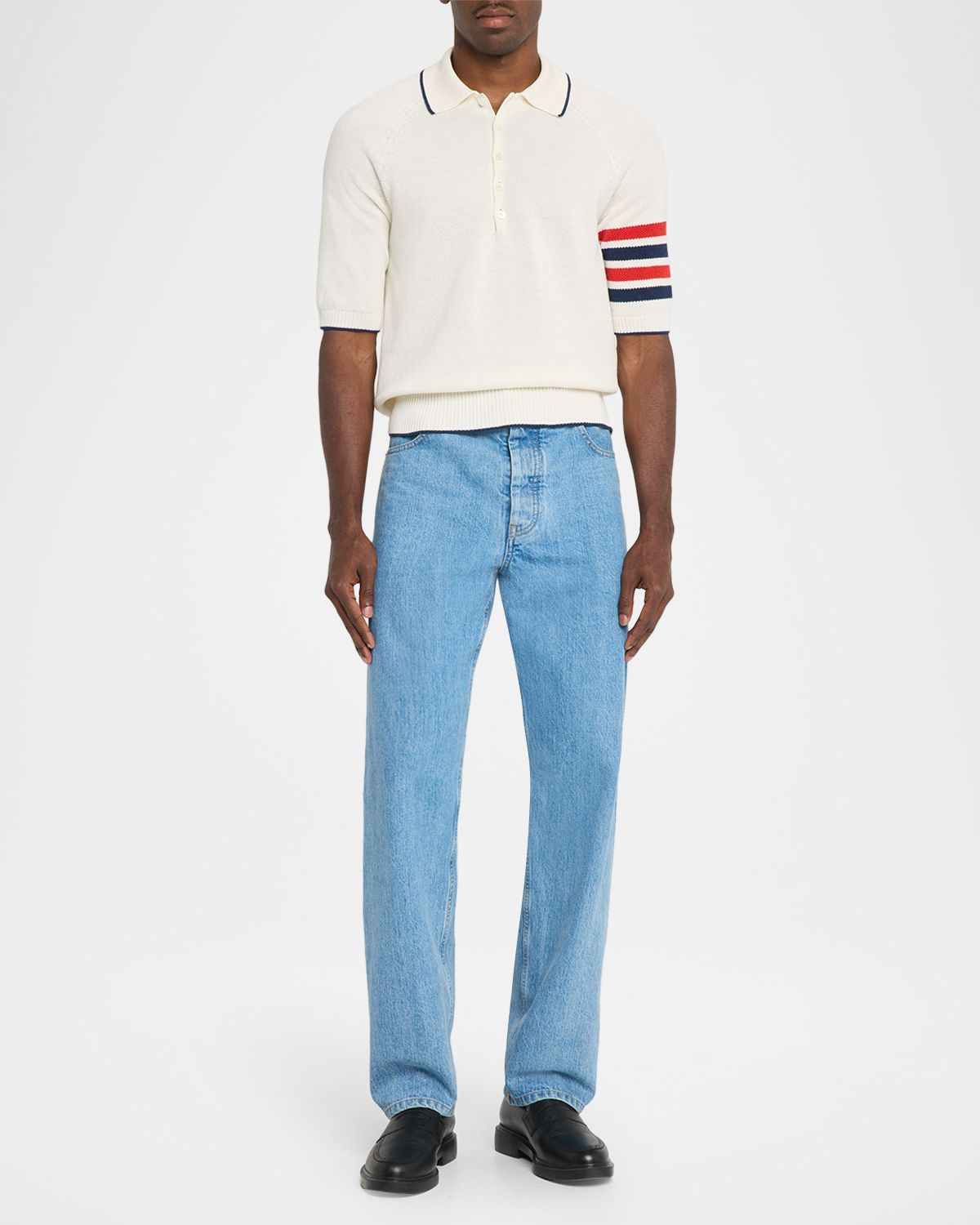 Thom Browne Men 's Linen and Cotton Knit 4-Bar Sleeve Polo Shirt | Thumbnail 5 Thom Browne Men 's Linen and Cotton Knit 4-Bar Sleeve Polo Shirt | Thumbnail 5