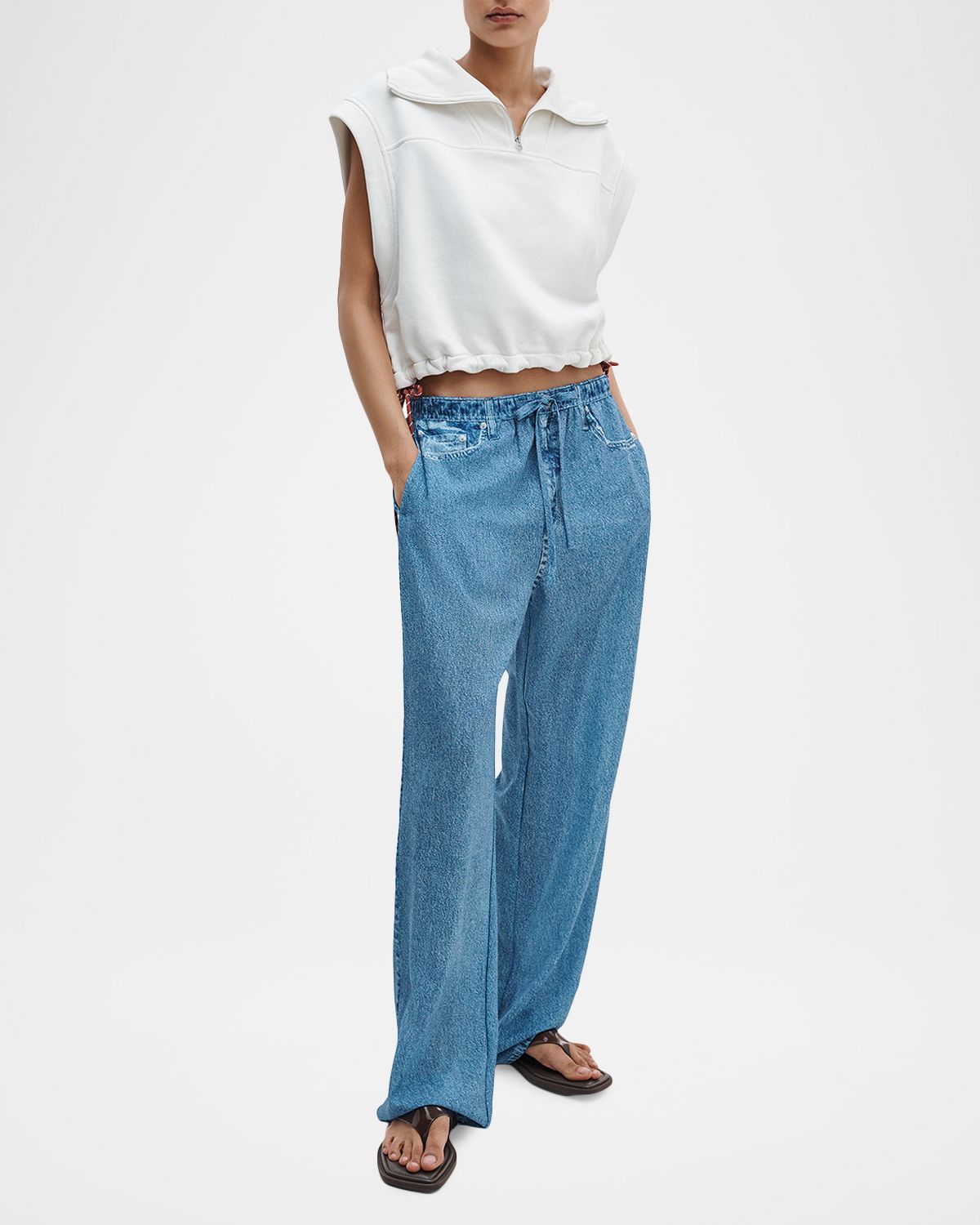 Rag & Bone Vintage Terry Half-Zip Sleeveless Sweatshirt