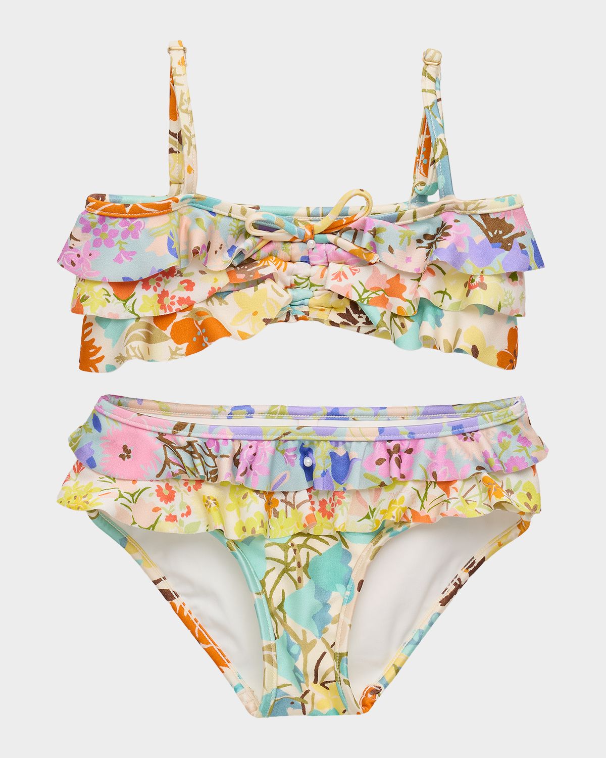 Zimmermann Girl 's Solstice Floral Ruffle Two-Piece Swimsuit, Size 1-12
