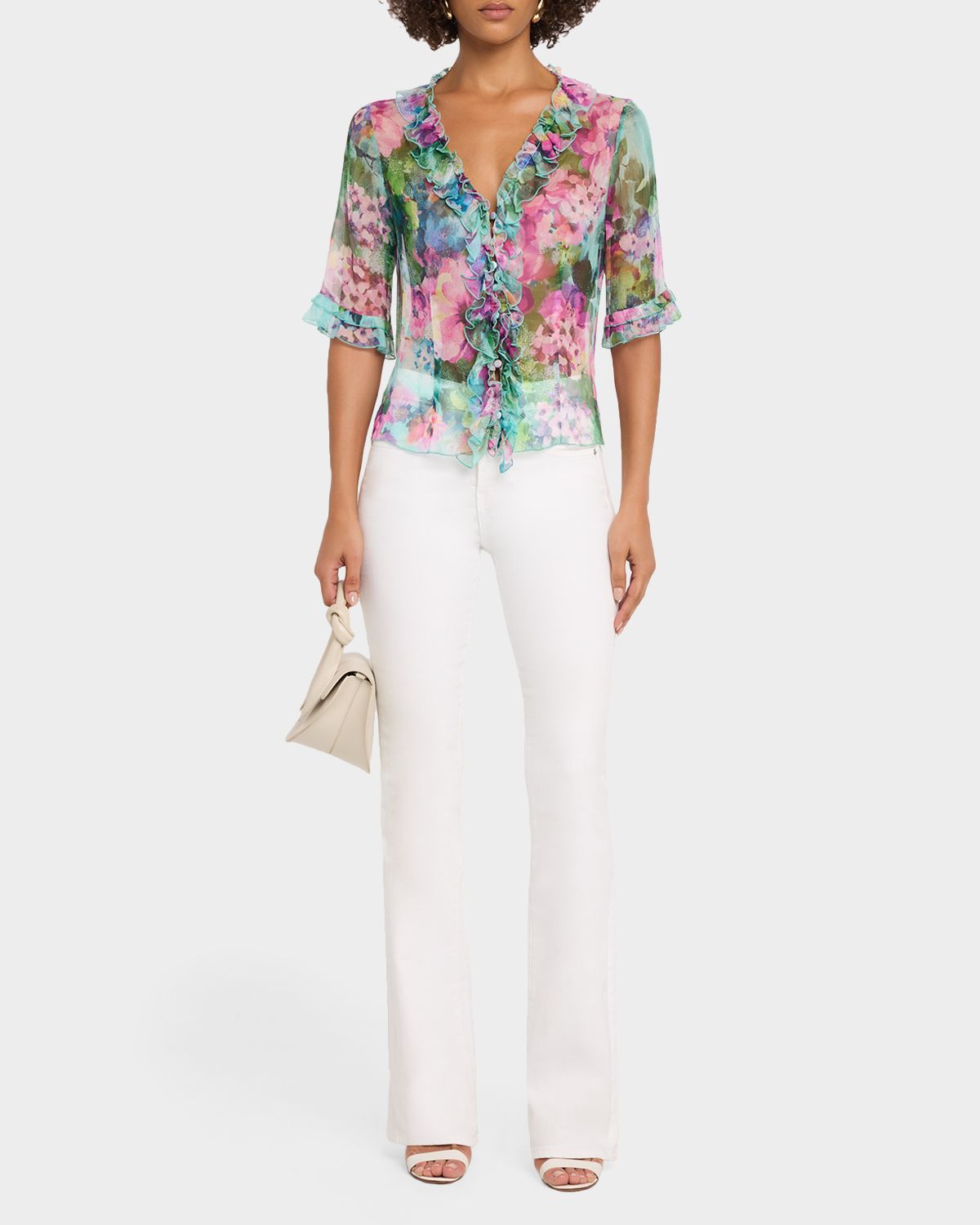 Johnny Was Lorelei Ruffled Floral Silk Blouse