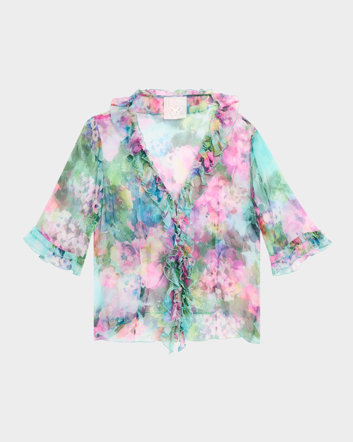 Johnny Was Lorelei Ruffled Floral Silk Blouse