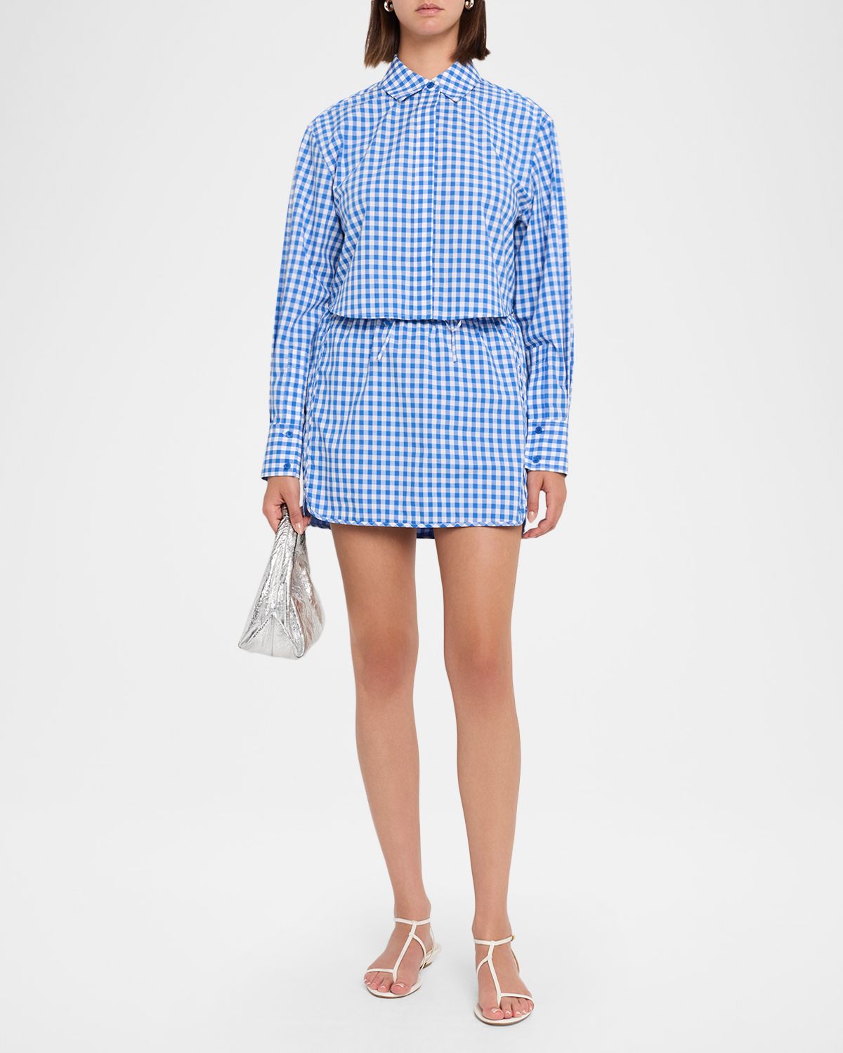 SIMKHAI Catherine Gingham Drawstring Mini Skirt | Thumbnail 2