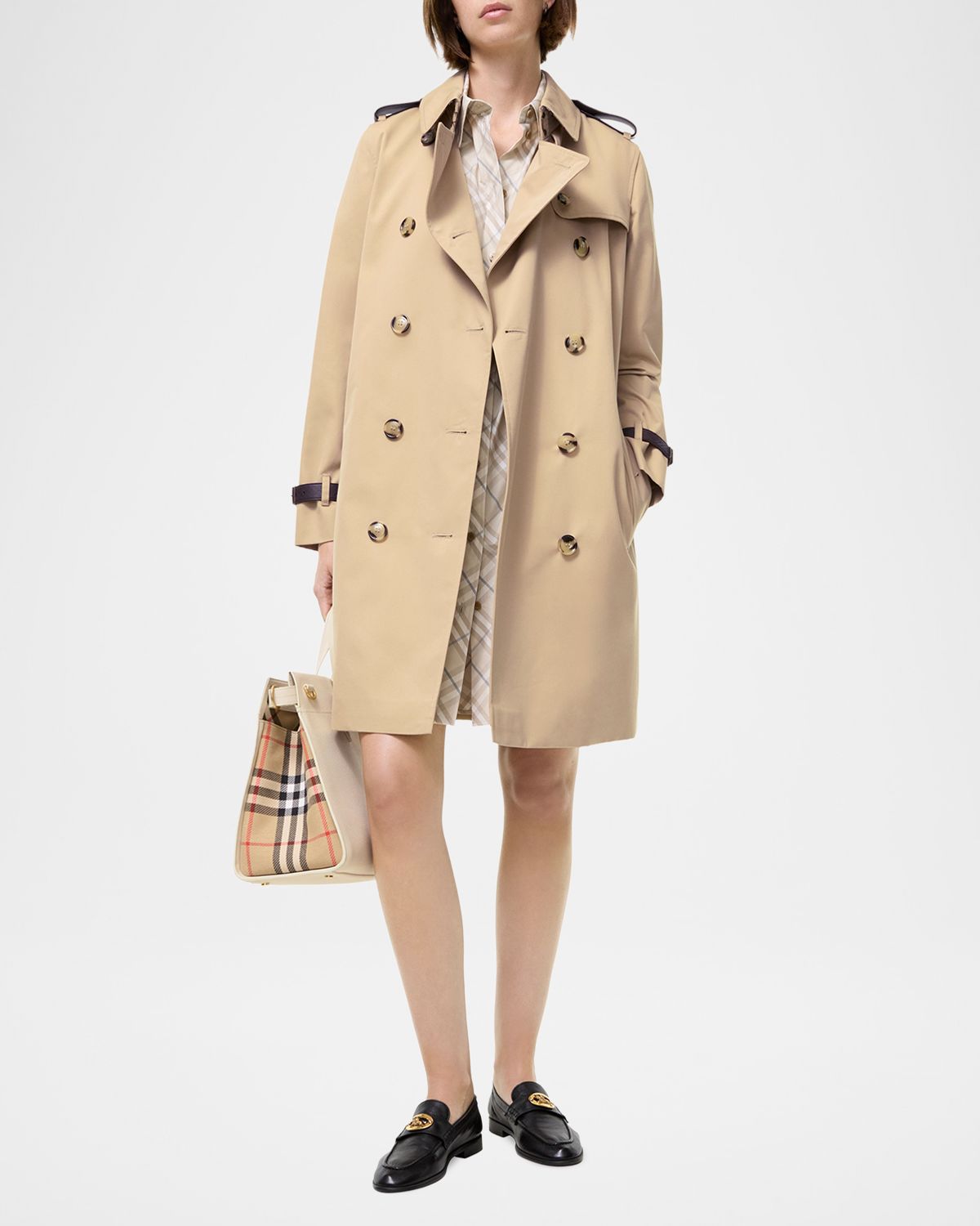 Burberry Kensington Leather-Trim Double-Breasted Trench Coat | Thumbnail 4