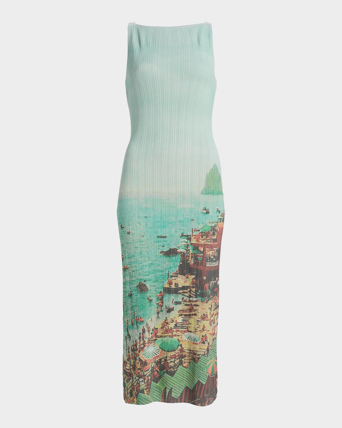 STAUD Bryn Seaside-Print Rib Knit Midi Dress
