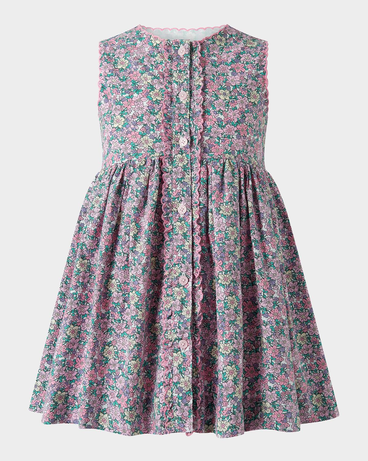 Rachel Riley Girl 's Scalloped Floral Button-Front Dress, Size 3-10