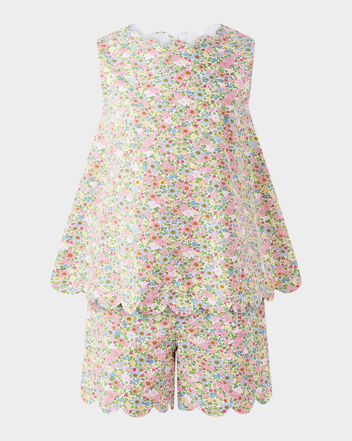 Rachel Riley Girl 's Floral Scalloped Top & Shorts Set, Size 2-