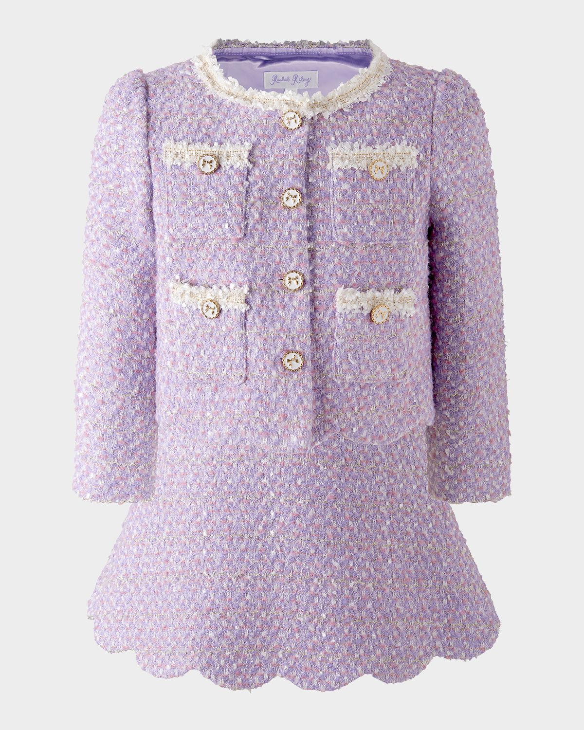 Rachel Riley Girl 's Tweed Scalloped Jacket & Skirt Set, Size 4-10