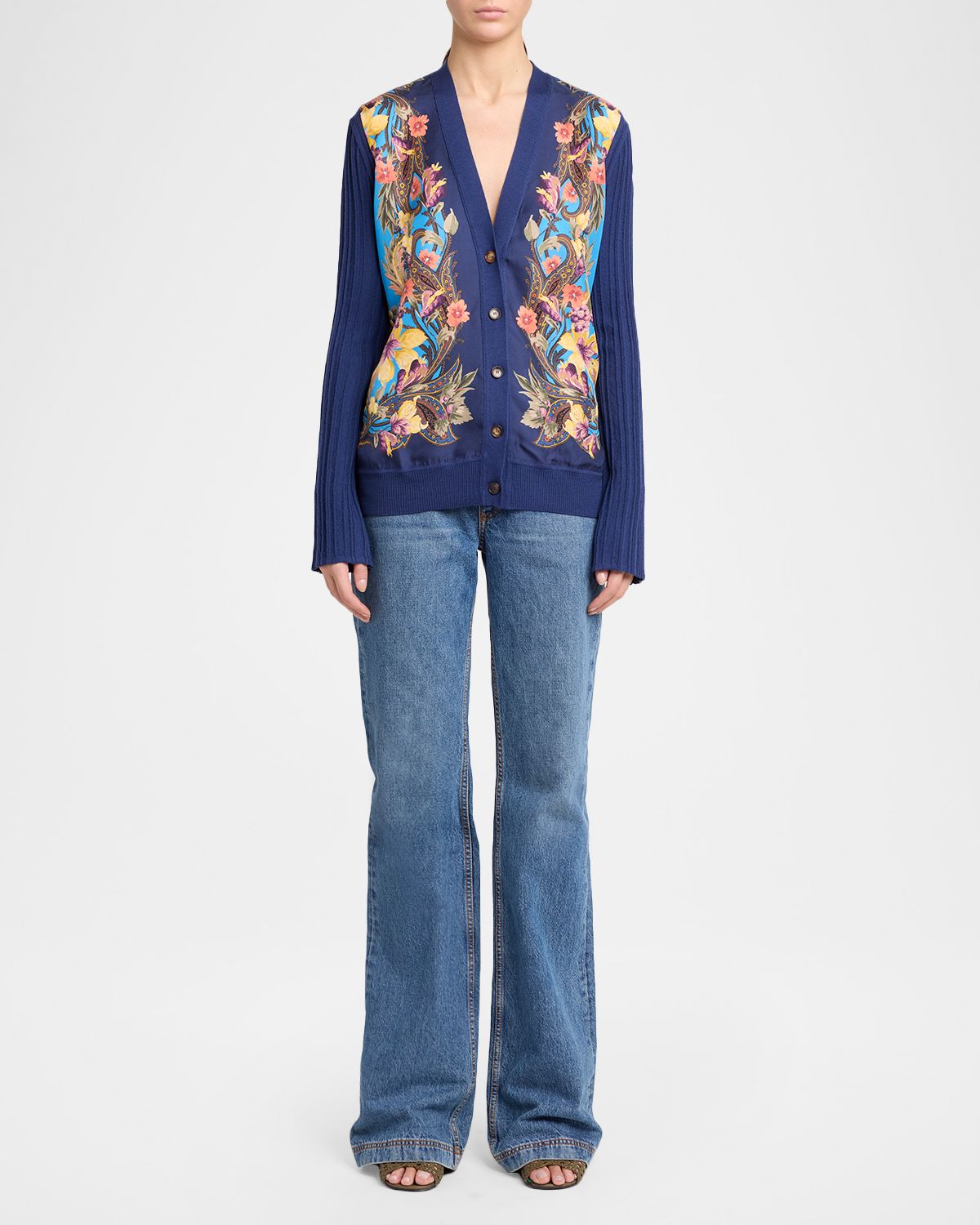 Etro Paisley Silk And Wool Rib V-Neck Cardigan | Thumbnail 5 Etro Paisley Silk And Wool Rib V-Neck Cardigan | Thumbnail 5