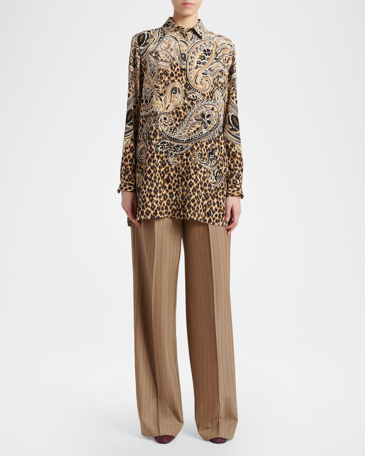 Etro Animal Paisley-Print Silk Tunic Shirt | Thumbnail 5