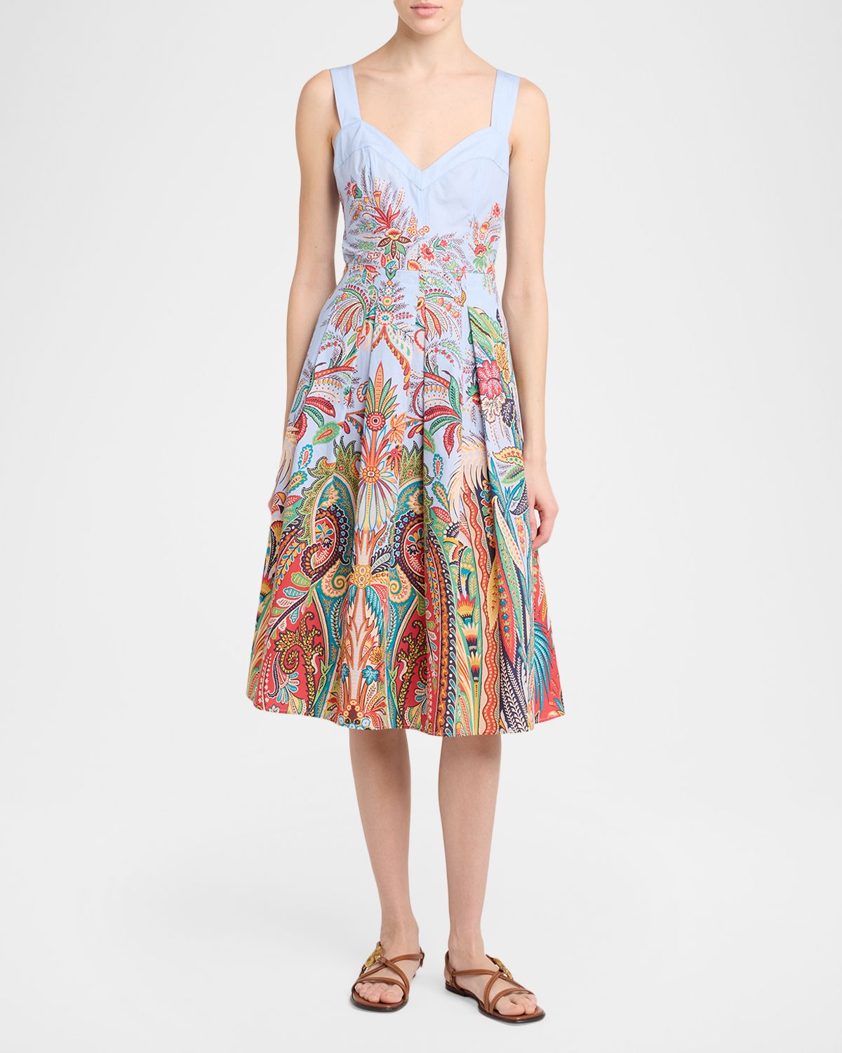 Etro Sleeveless Paisley-Print Pleated Cotton Midi Dress | Thumbnail 5