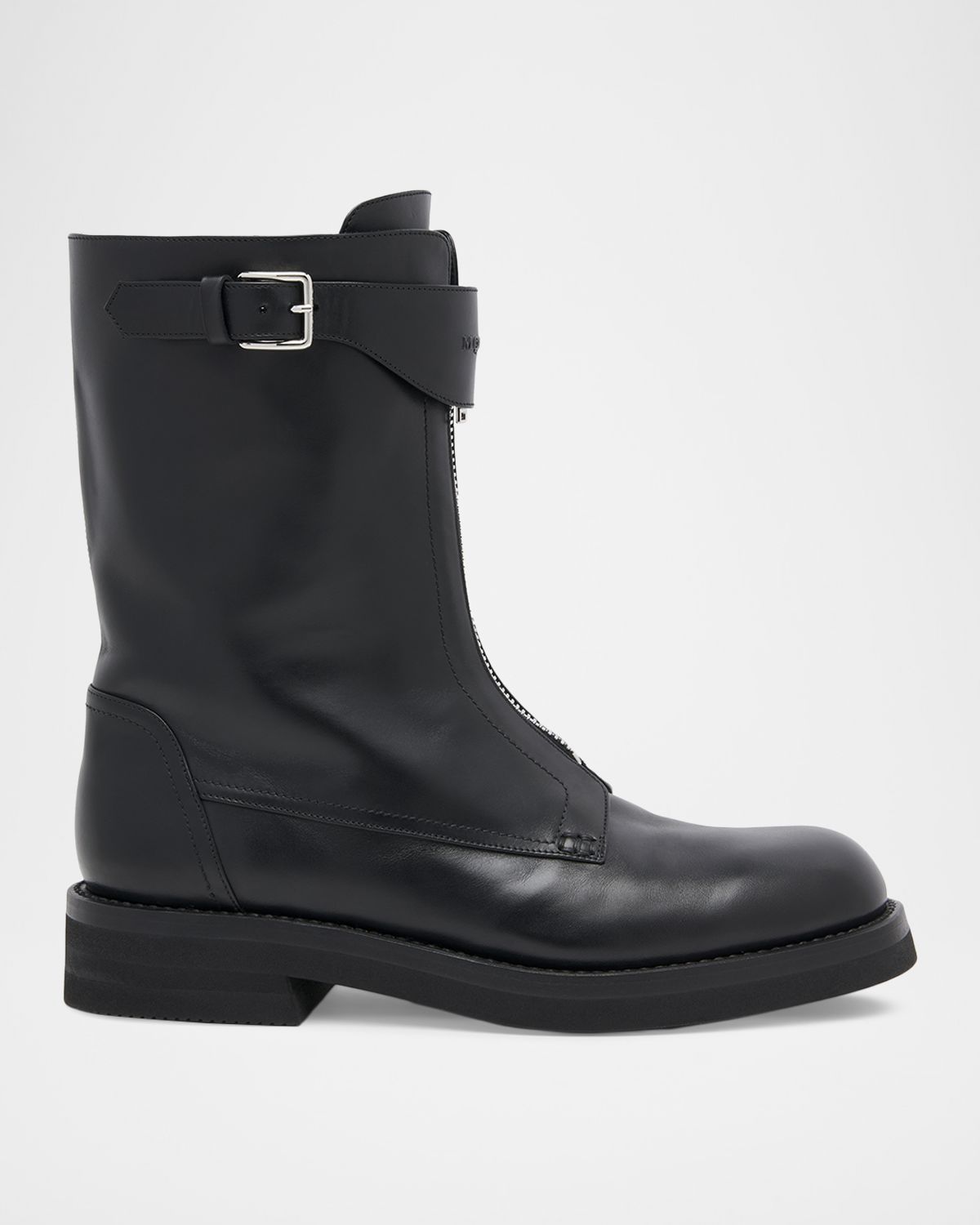 McQueen Men 's Biker Leather Center-Zip Buckle Boots | Thumbnail 5 McQueen Men 's Biker Leather Center-Zip Buckle Boots | Thumbnail 5