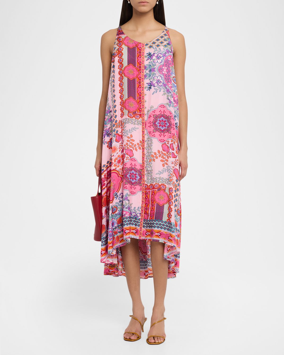 Johnny Was Dornaz High-Low Patchwork Silk Midi Dress | Thumbnail 5