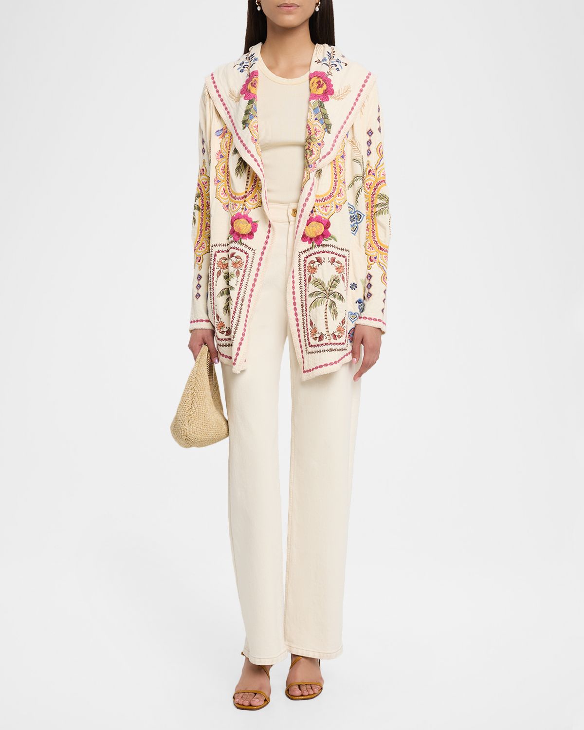 Johnny Was Avelar Biya Floral-Embroidered Short Cotton Hoodie | Thumbnail 5