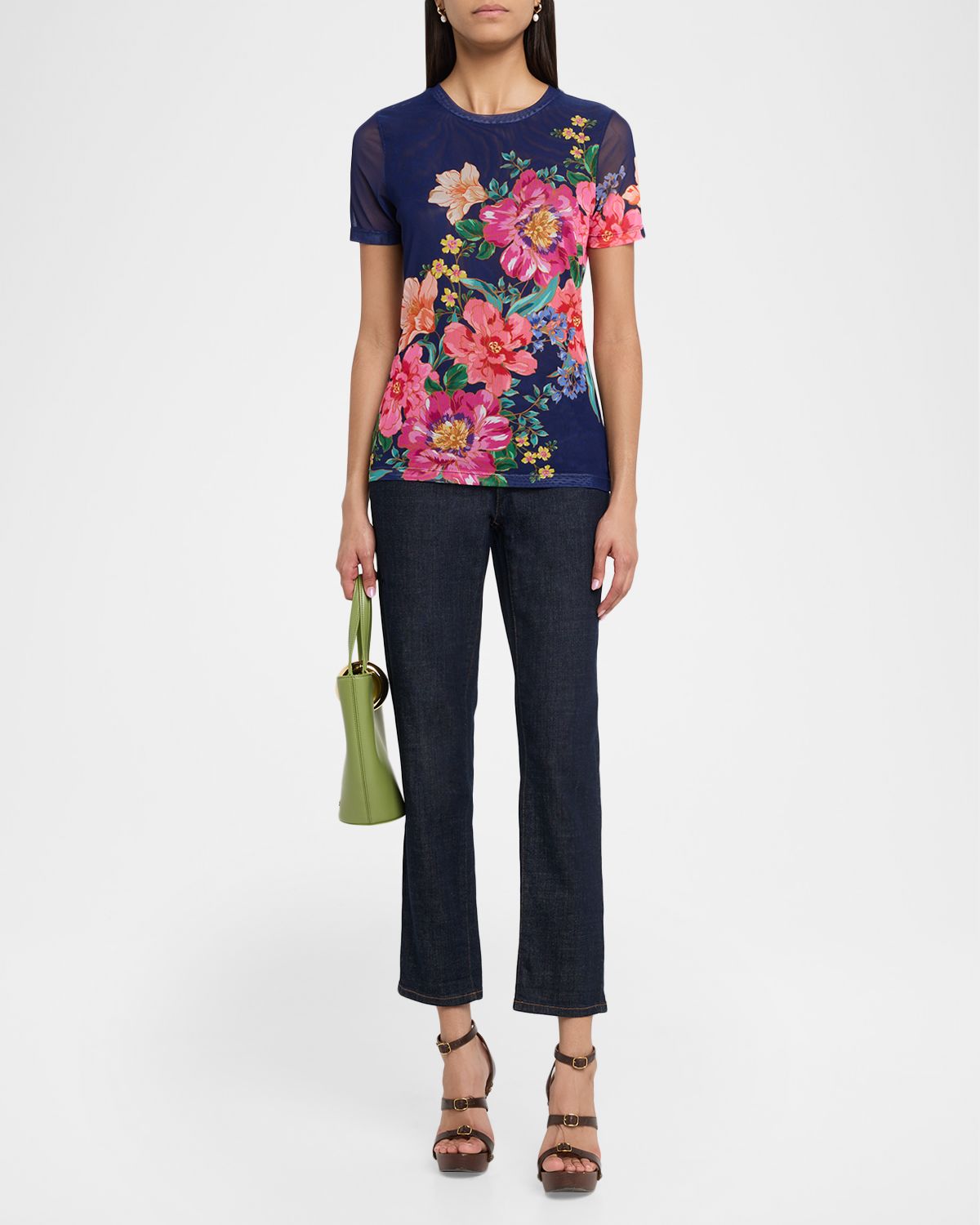 Johnny Was Eleanor Floral-Print Crewneck Mesh Tee | Thumbnail 5
