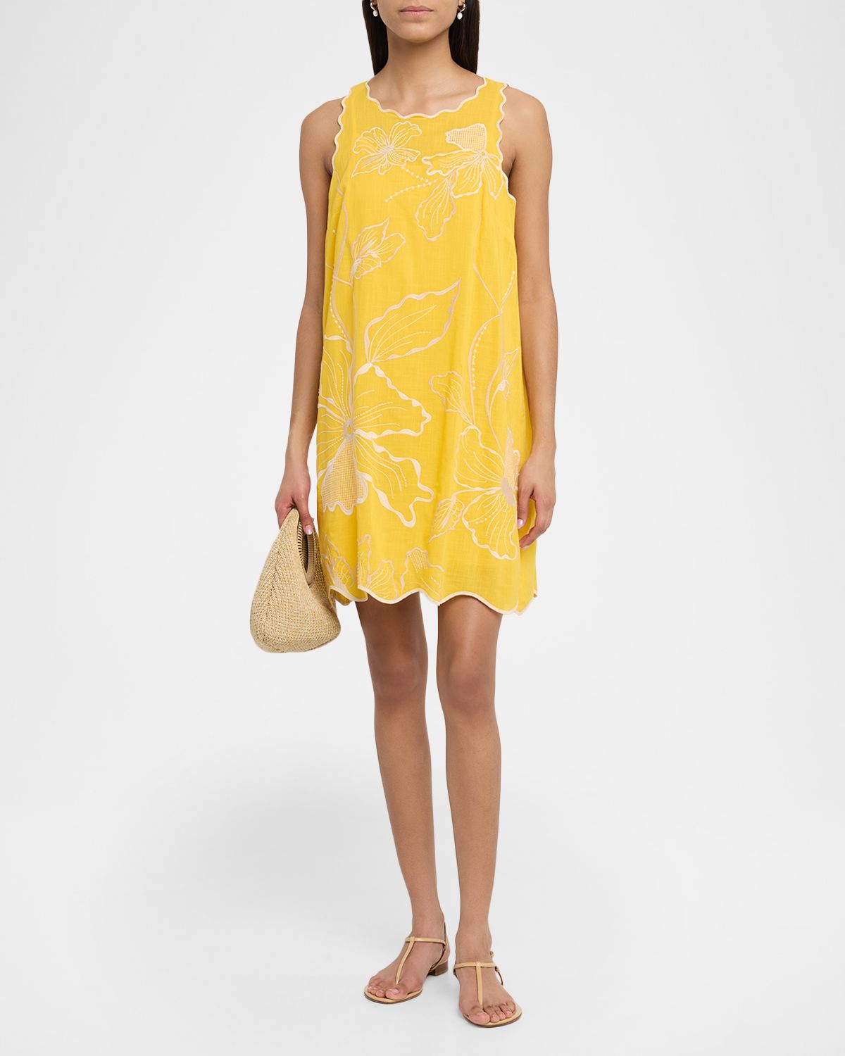 Johnny Was Floral-Embroidered Cotton Mini Shift Dress | Thumbnail 5