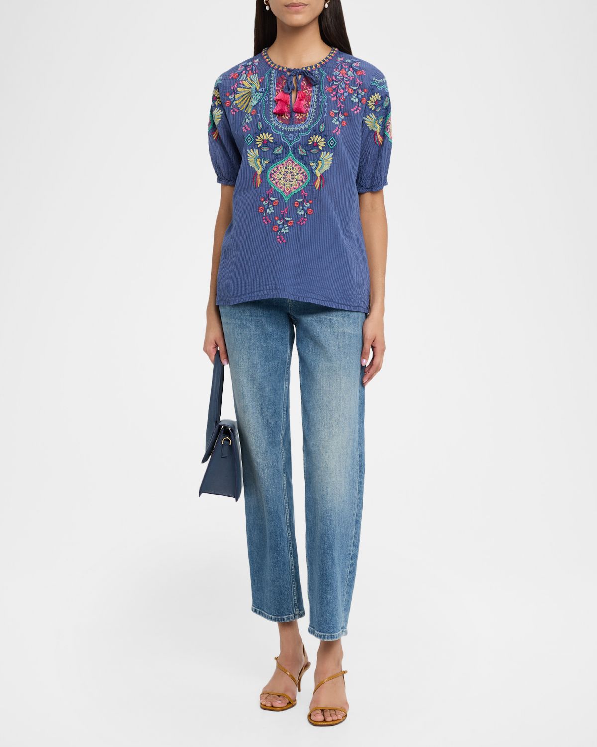 Johnny Was Margot Embroidered Cotton-Silk Blouse | Thumbnail 5