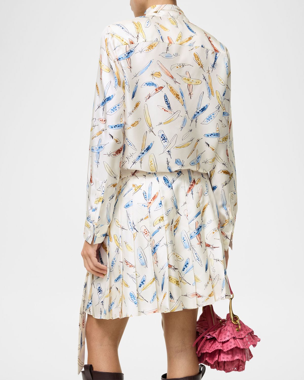 Burberry Rhiannon Feather-Print Silk Neck-Scarf Blouse | Thumbnail 3